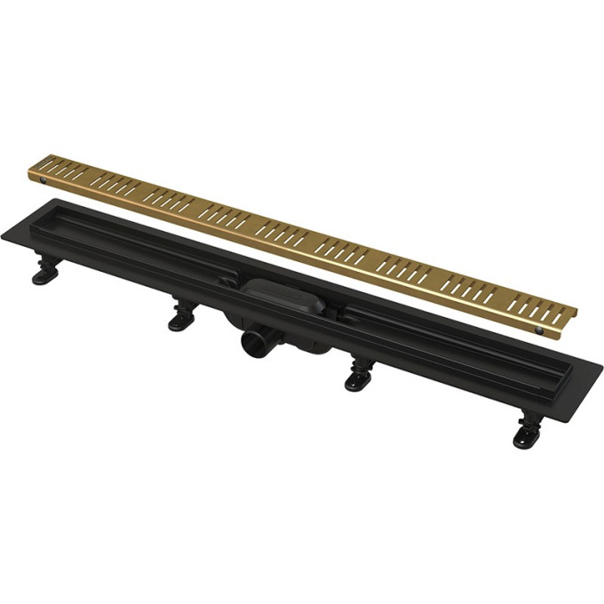 Водоотводящий желоб ALCAPLAST APZ10BLACK-750BRASS с порогами для перфорированной решетки